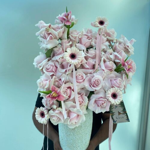 Alternative view of pink petals vase arrangement
