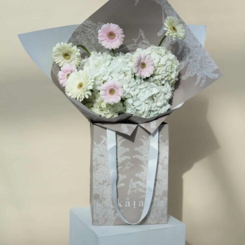 white cloud floral bag bouquet