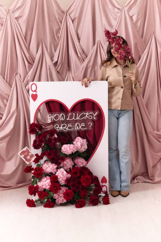 Beautiful floral arrangement with red and pink roses for a romantic gift.