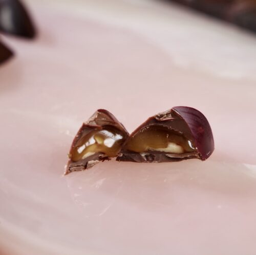 Alternative view of pecan caramel (milk & dark chocolate)
